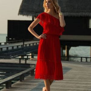 Nwt! Melissa Odabash "Jo" red one shoulder dress size small